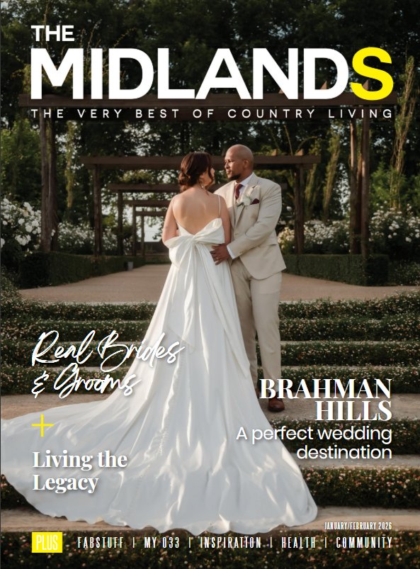 The Midlands Magazine January/February 2026 cover - KZN lifestyle publication featuring wedding DJs Steven Heyns and Jarryd Sunkel
